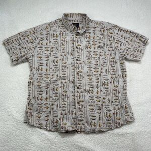 Woolrich Shirt Button Down Short Sleeve Fishing Poles Lures Fish Pattern 2XL XXL